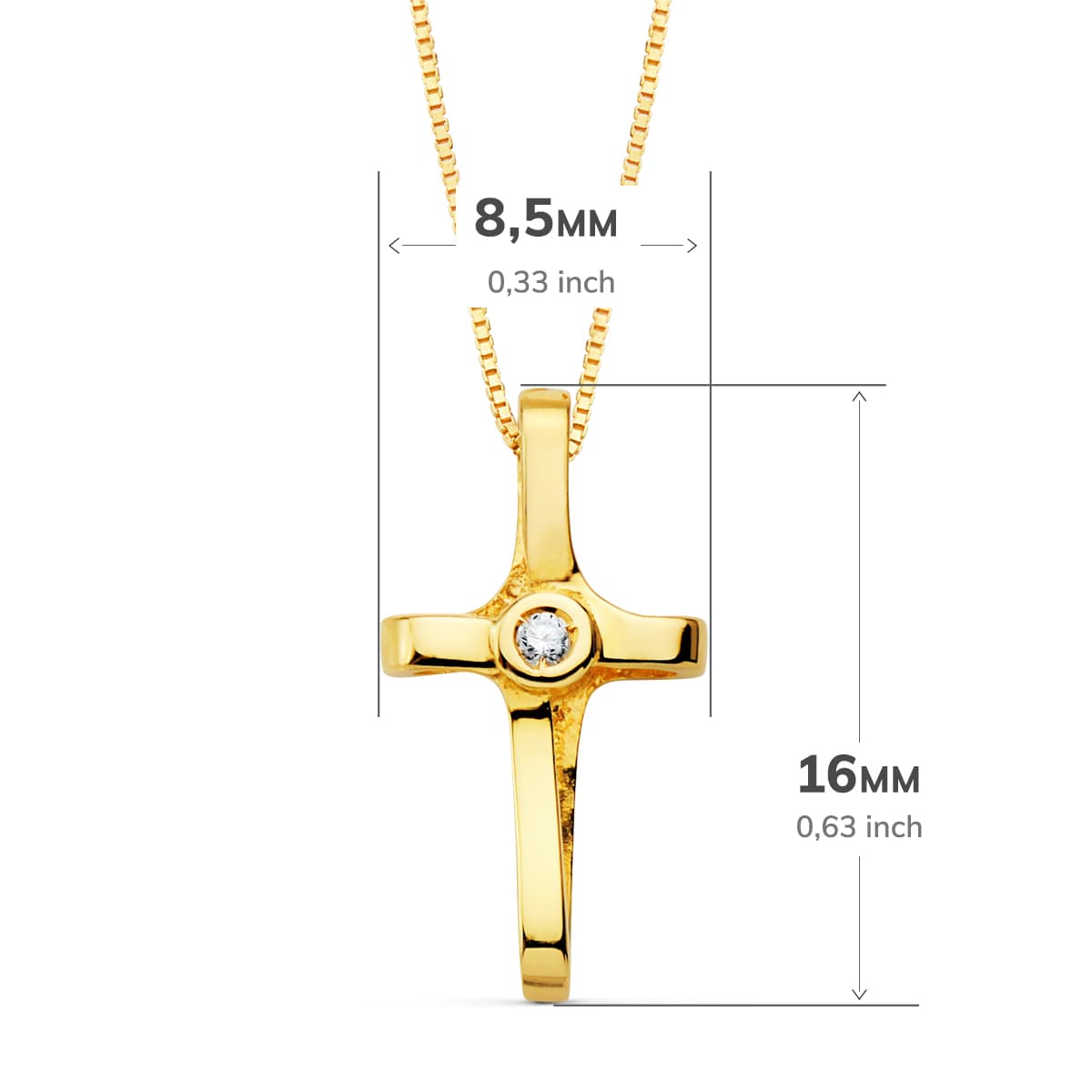 18K Necklace Cross 16x8.5mm 1 Diamond 0.015Ct. Venetian Chain 45cm G-Vs2