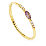 18K Sortija Oro Amarillo Diamantes 0.030 Qts G-Vs2 Amatista 4x2 mmcuerpo 1 mm