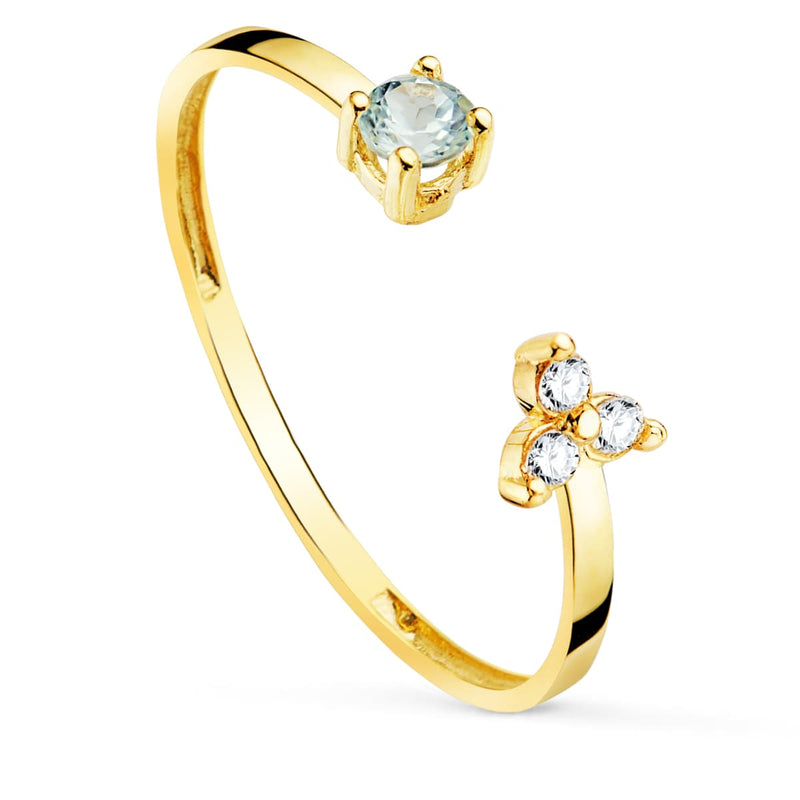 18K Sortija Oro Amarillo Brillantes 0.045 Qts. Y Aguamarina Natural 3 mm