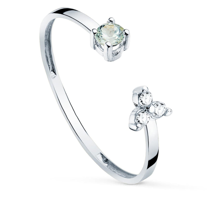 18K White Gold Ring with 0.045 ct. Diamonds and 3 mm Natural Aquamarine