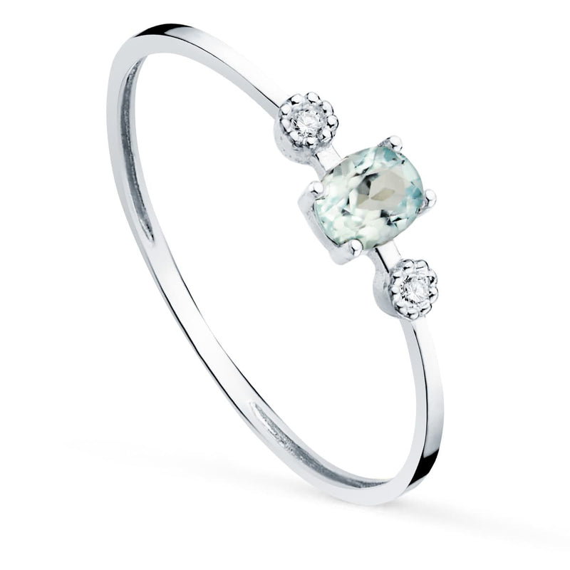 18K White Gold Ring and Diamonds 0.016 Qts. G-Vs2 Aquamarine 4x3mmbody 1 mm