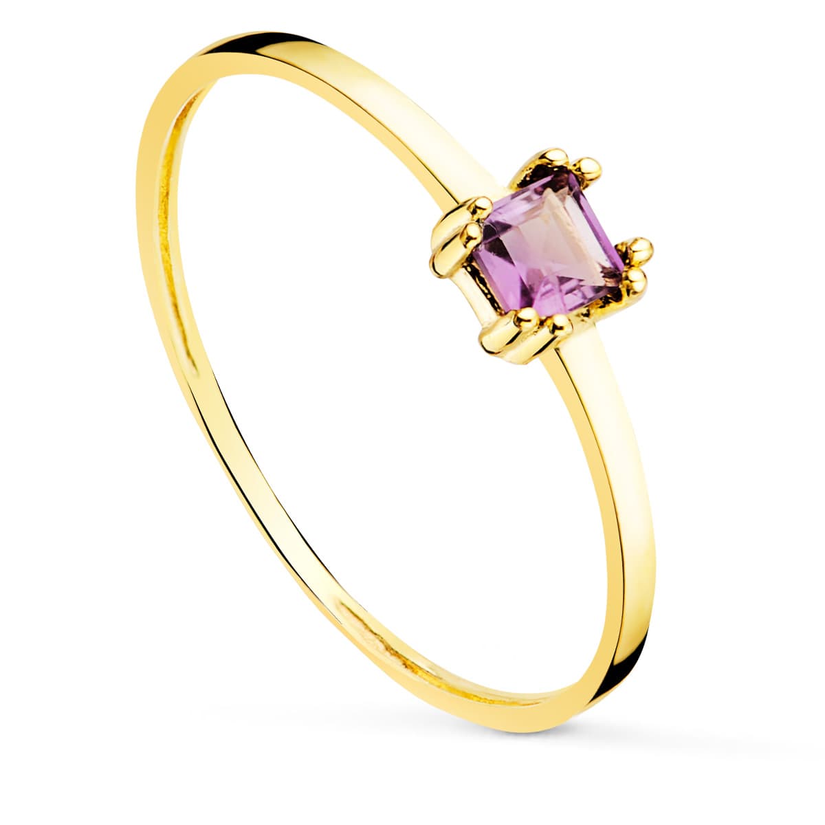 18K Yellow Gold Ring Natural Amethyst 4x3 mm Yellow Gold Body 1.10 mm