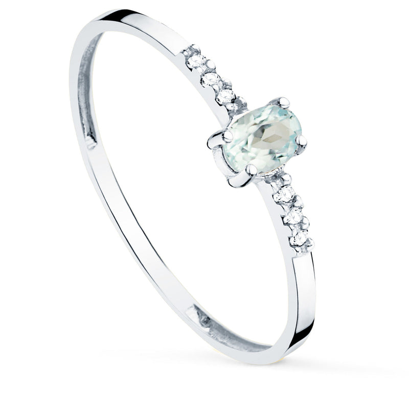 18K Sortija Aguamarina y Diamantes