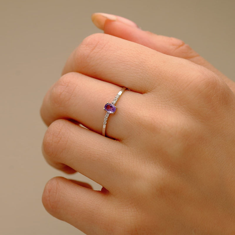 18K Sortija Amatista y Diamantes