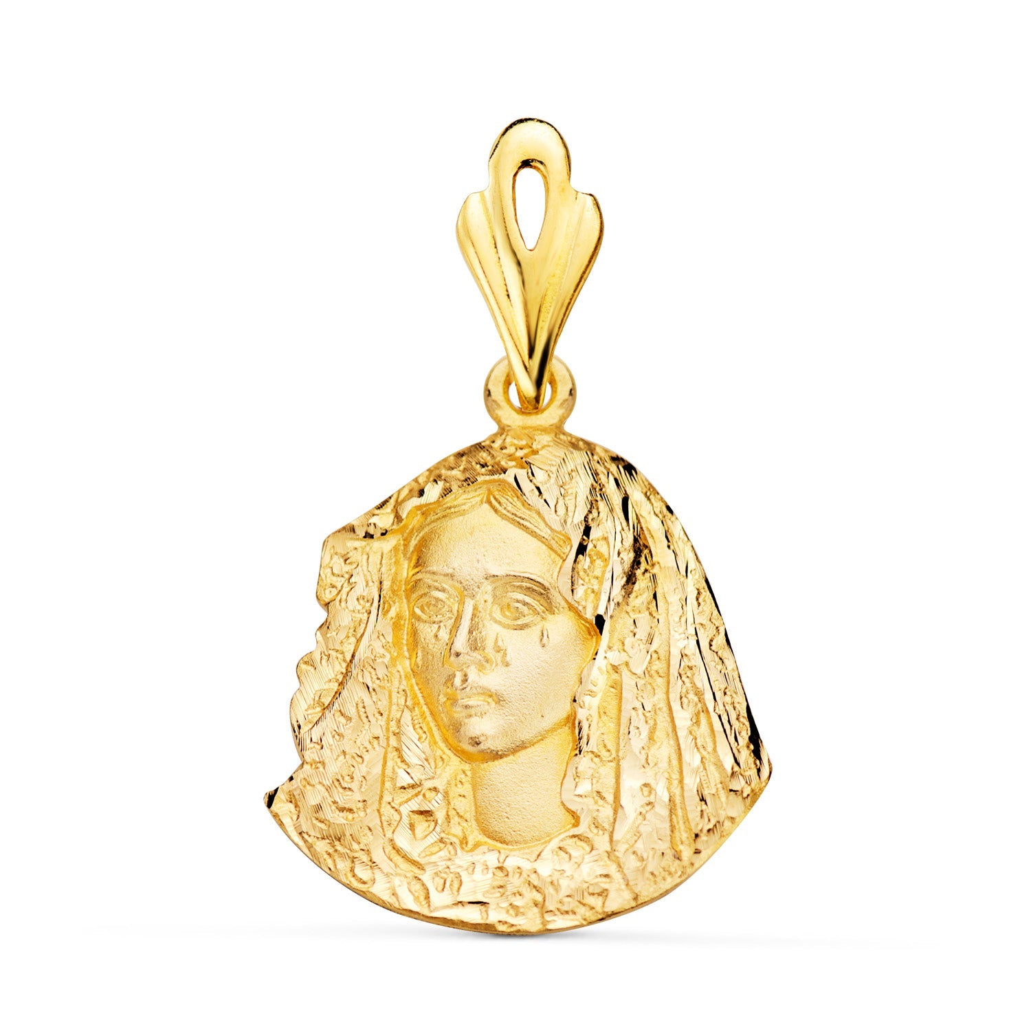 18K Yellow Gold Medal Silhouette Virgin Macarena 21x20 mm