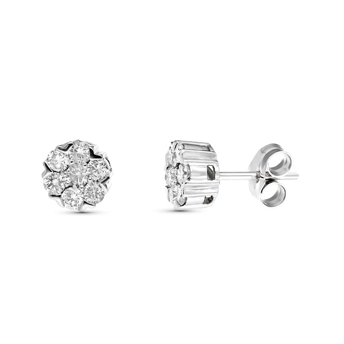 18K White Gold Earrings With Diamonds 7x7 mm 0.602 Carats Pressure Clasp