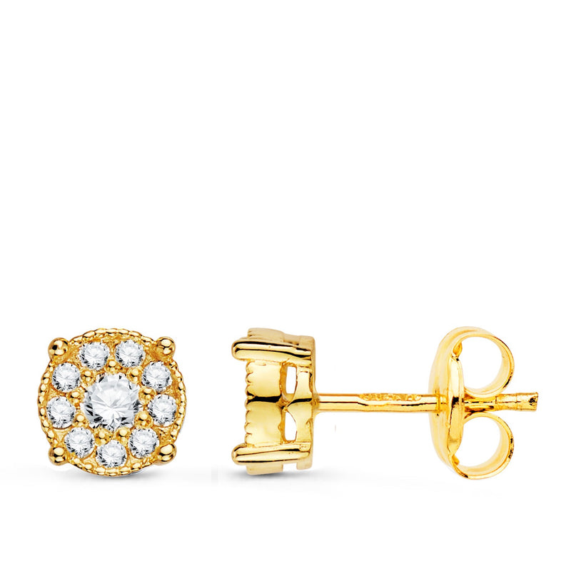 18K Yellow Gold Earrings Chaton 20 Diamonds 0.365 Qtes Vs2-G. 6.5x6.5mm. Pressure