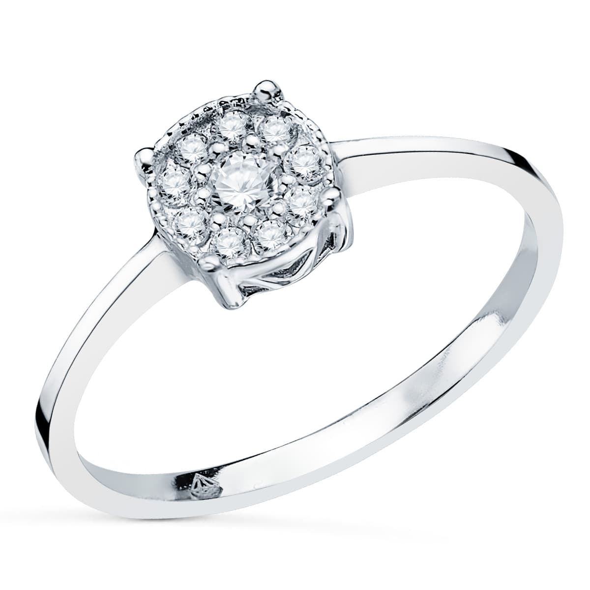 18 K White Gold Ring With Chaton Diamonds 7x7 mm 0.182 Carats