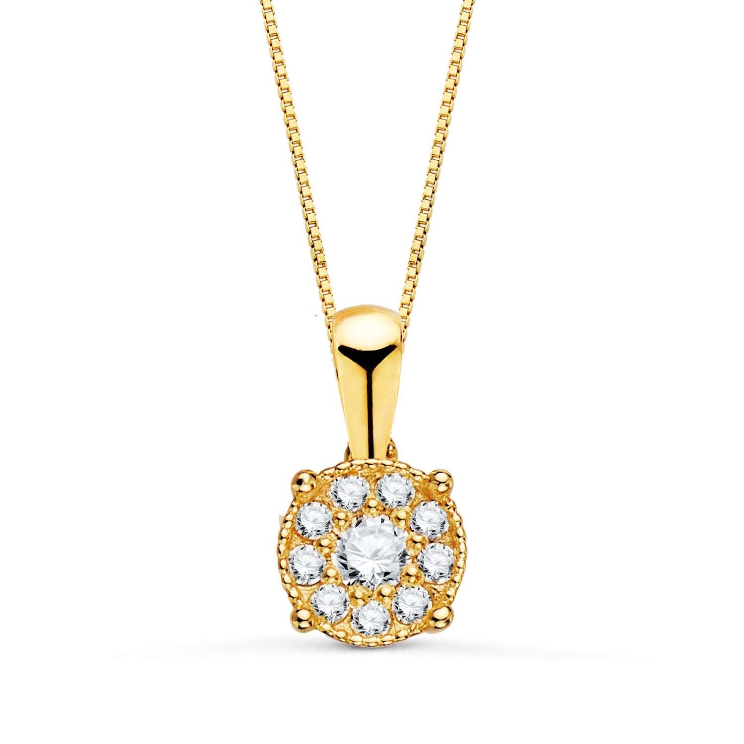 18K Yellow Gold Pendant With Diamonds 0.182Qts - Vs2 G. Size: 6.5mm. Chain 42 3cm