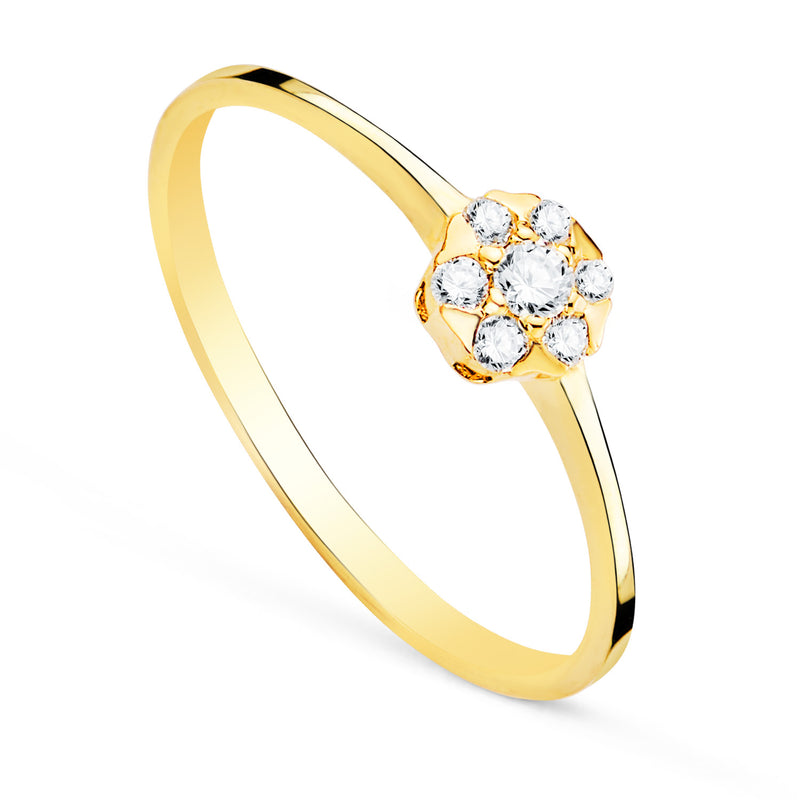 18K Sortija Oro Amarillo Con Diamantes Cuajo 5x5 mm 0.127 Qts.