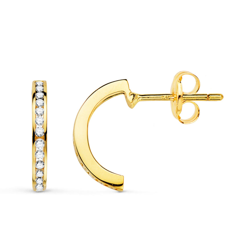 18K Yellow Gold Open Hoops With 28 Diamonds. 13 x 1.5 mm - 0.225 Qts Pressure