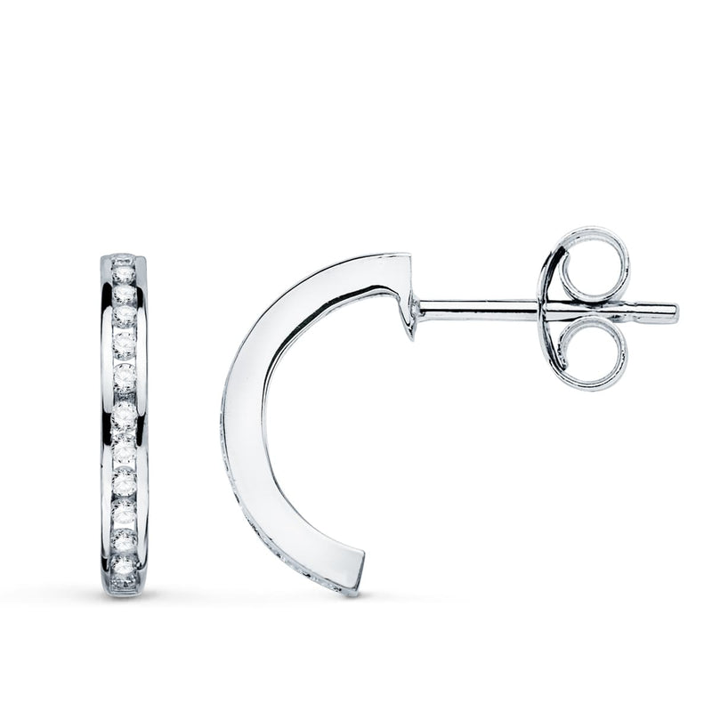 18K White Gold Open Hoops With 28 Diamonds. 13 mm - 0.224 Qts Pressure