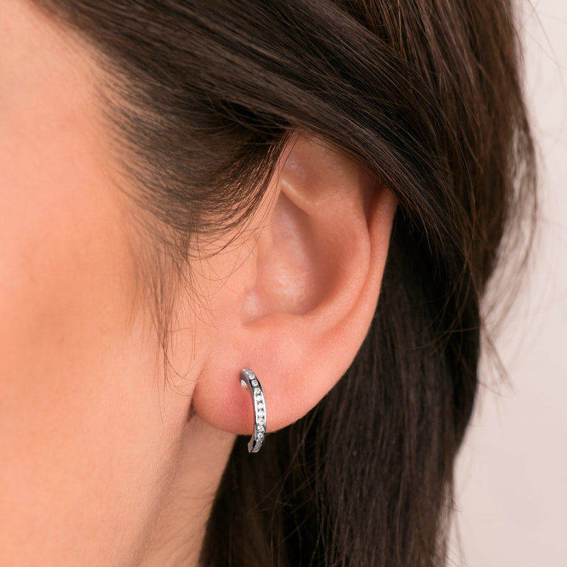 18K White Gold Open Hoops With 28 Diamonds. 13 mm - 0.224 Qts Pressure