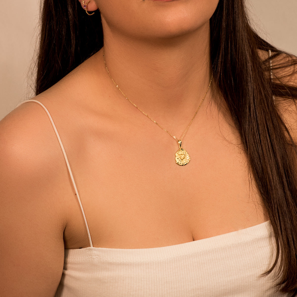 18K Yellow Gold Medal Virgin of La Macarena Silhouette 24 x 19 mm