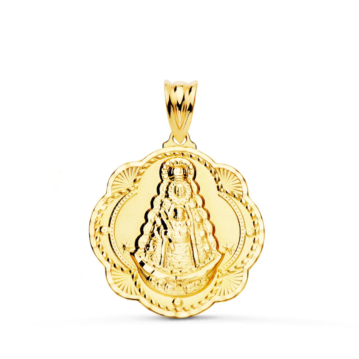 18K Medal Virgin of Rocio Tambourine 26 x 24 mm