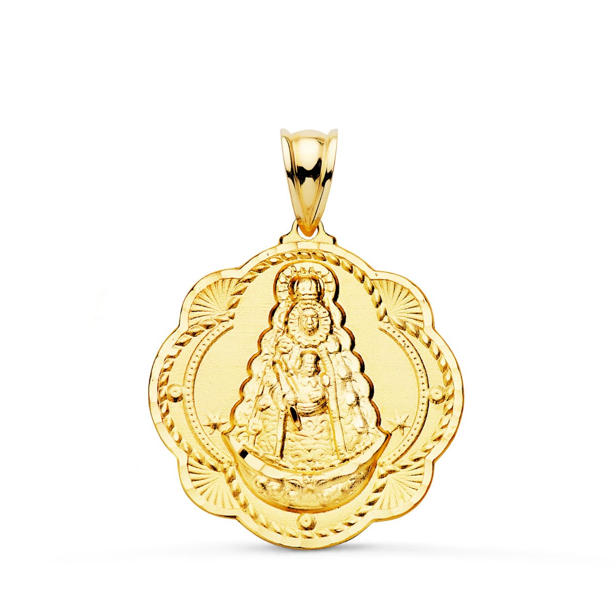 18K Medal Virgin of Rocio Tambourine 26x24 mm