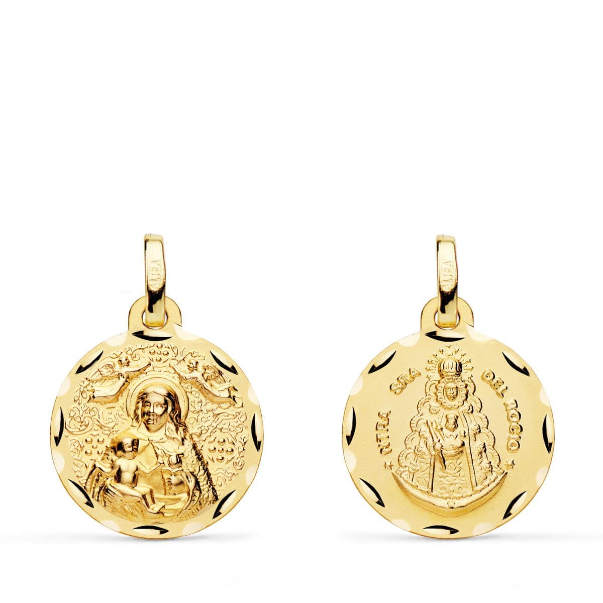 18K Scapular Medal Virgin of the Ribbon and Virgin of El Rocío 16 mm