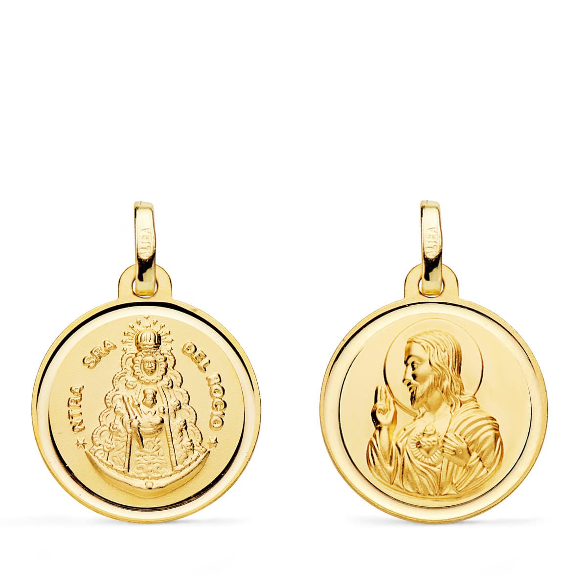 18K Medal Scapular Virgin of the Dew and Sacred Heart of Jesus 18 mm