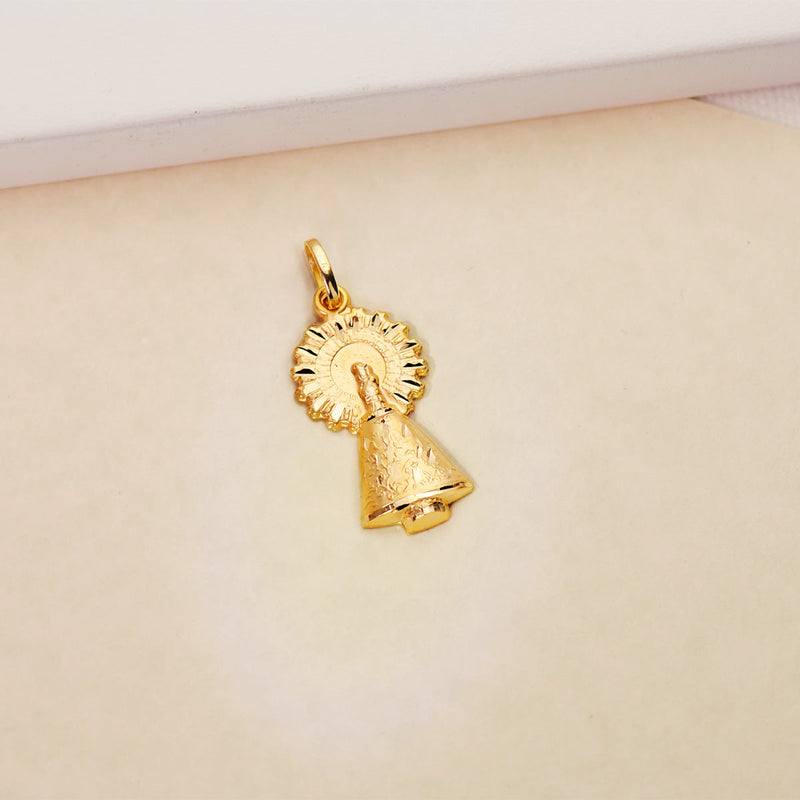 18K Medalla Oro Amarillo Virgen Del Pilar Silueta Tallada 26 mm