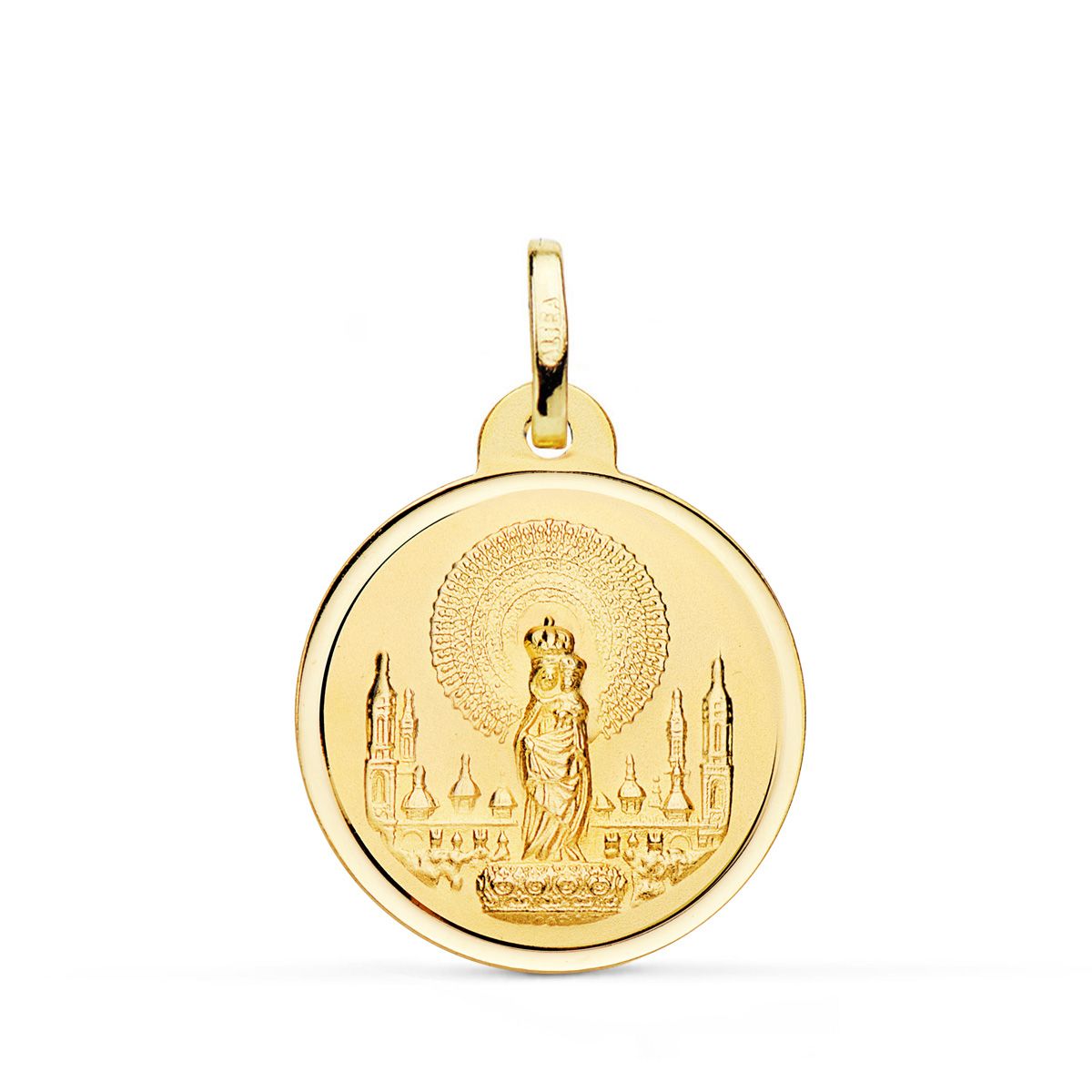 Médaille 18K Or Jaune Vierge Du Pilar Biseau 22 mm