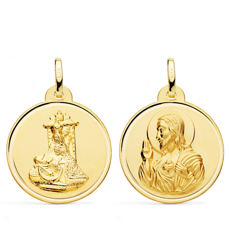 18K Medal Scapular Virgin of Sorrows and Heart of Jesus Bezel 24 mm