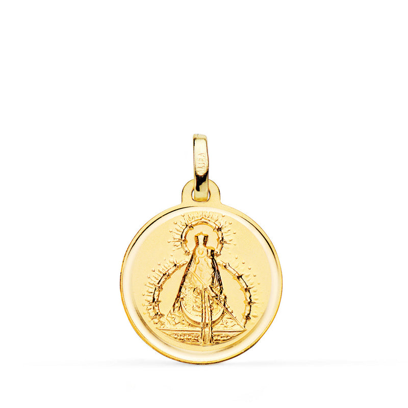 18K Medalla Oro Amarillo Virgen De La Cabeza Bisel 18 mm