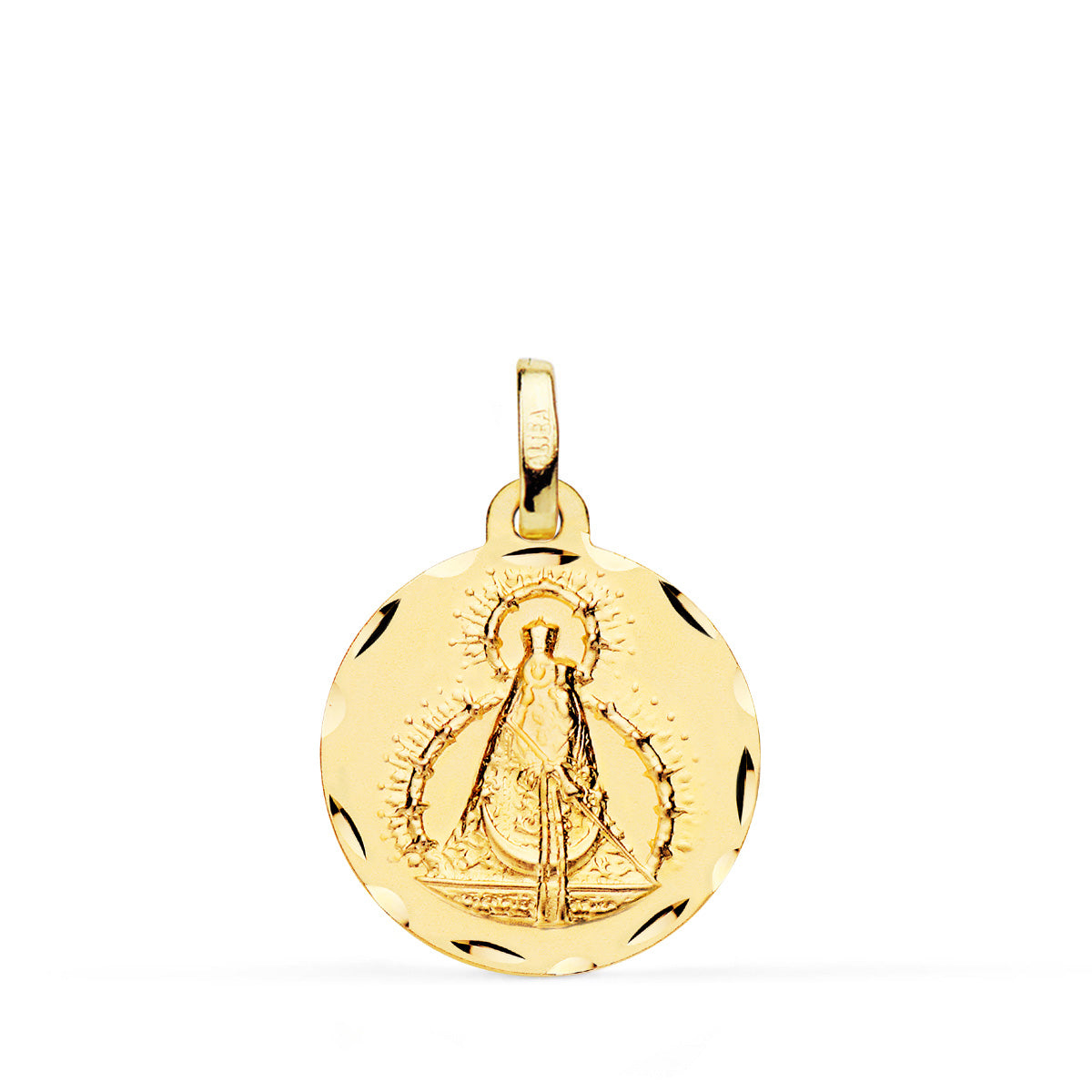 18K Yellow Gold Medal Virgin of the Head Carved 18 mm