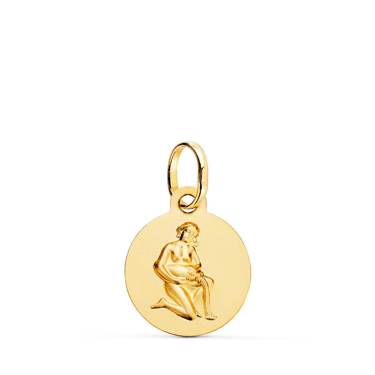 18K Horoscope Medal Yellow Gold Aquarius Matte 13 Mm