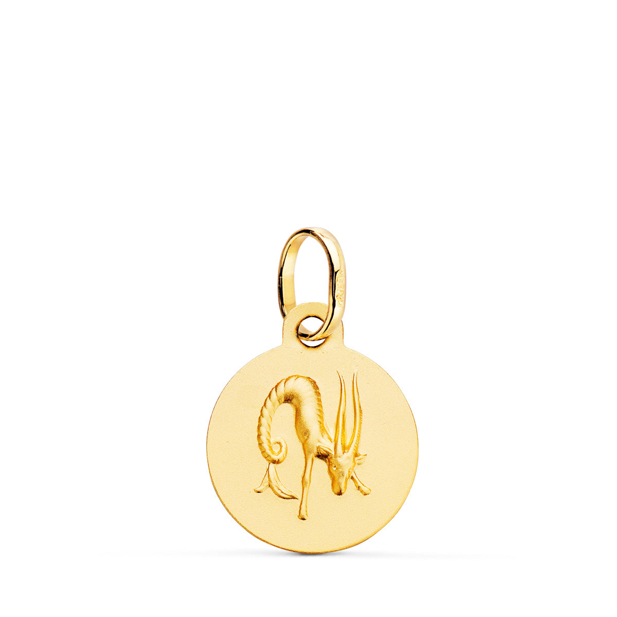 18K Horoscope Medal Yellow Gold Capricorn Matte 13 Mm
