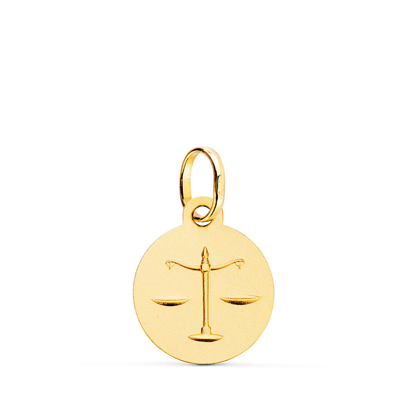 Médaille Horoscope Or Jaune 18 Carats Teinté Balance 13 Mm