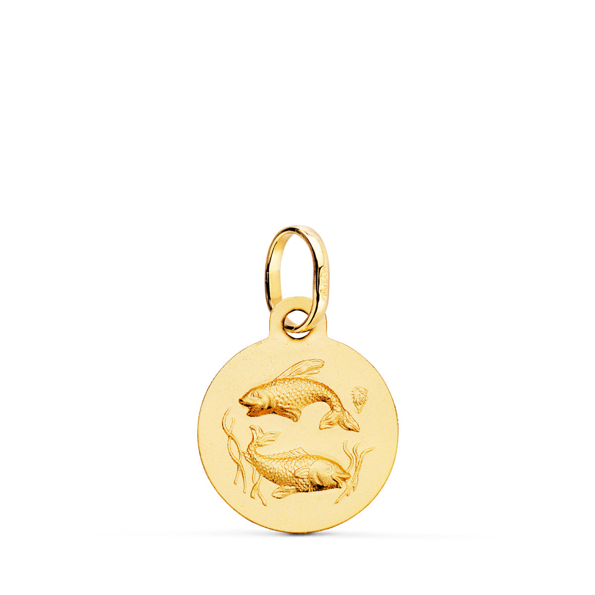 18K Horoscope Medal Yellow Gold Pisces Matte 13 Mm