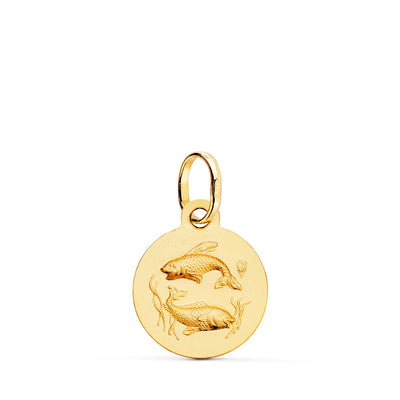 Médaille Horoscope Poissons Or Jaune 18 Carats Teintée 13 Mm