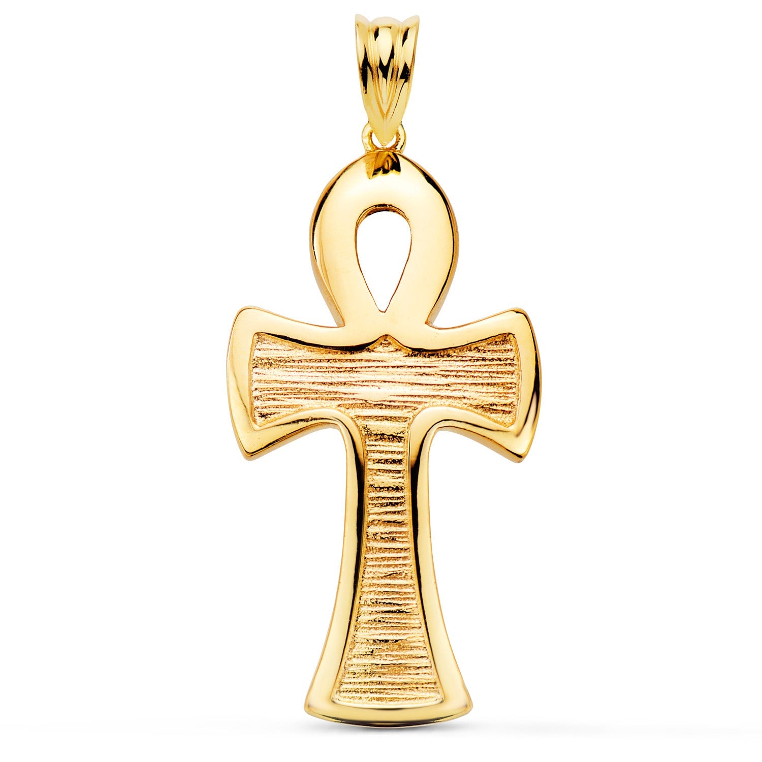 18K Egyptian Life Cross Yellow Gold Shine 34 x 18 mm