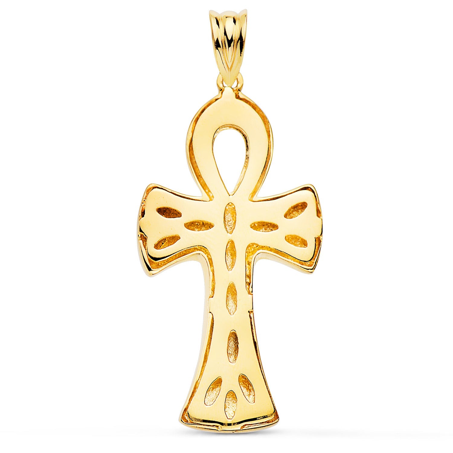 18K Egyptian Life Cross Yellow Gold Shine 34 x 18 mm