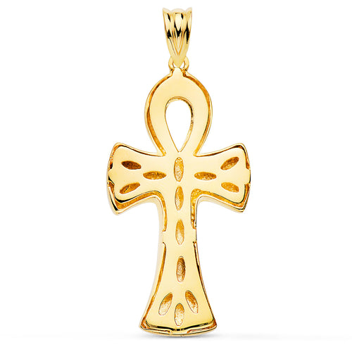 18K Egyptian Cross of Life Bright Yellow Gold 34 x 18 mm