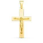 18K Cruz Oro Amarillo Brillo Y Mate Con Cristo 32x20 mm