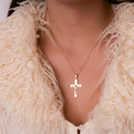 18K Shiny and Matte Yellow Gold Cross With Christ 32x20 mm