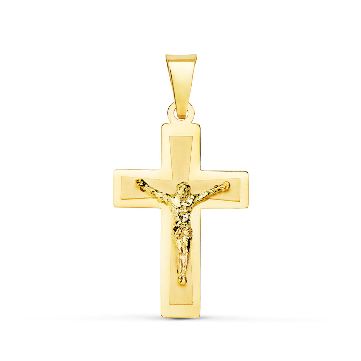 18K Cruz Ouro Amarelo Brilho Com Cristo 25x17 mm