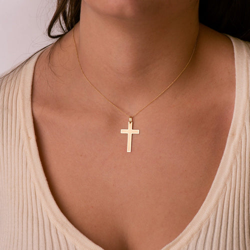 18K Shiny and Matte Yellow Gold Cross Without Christ 29x20 mm