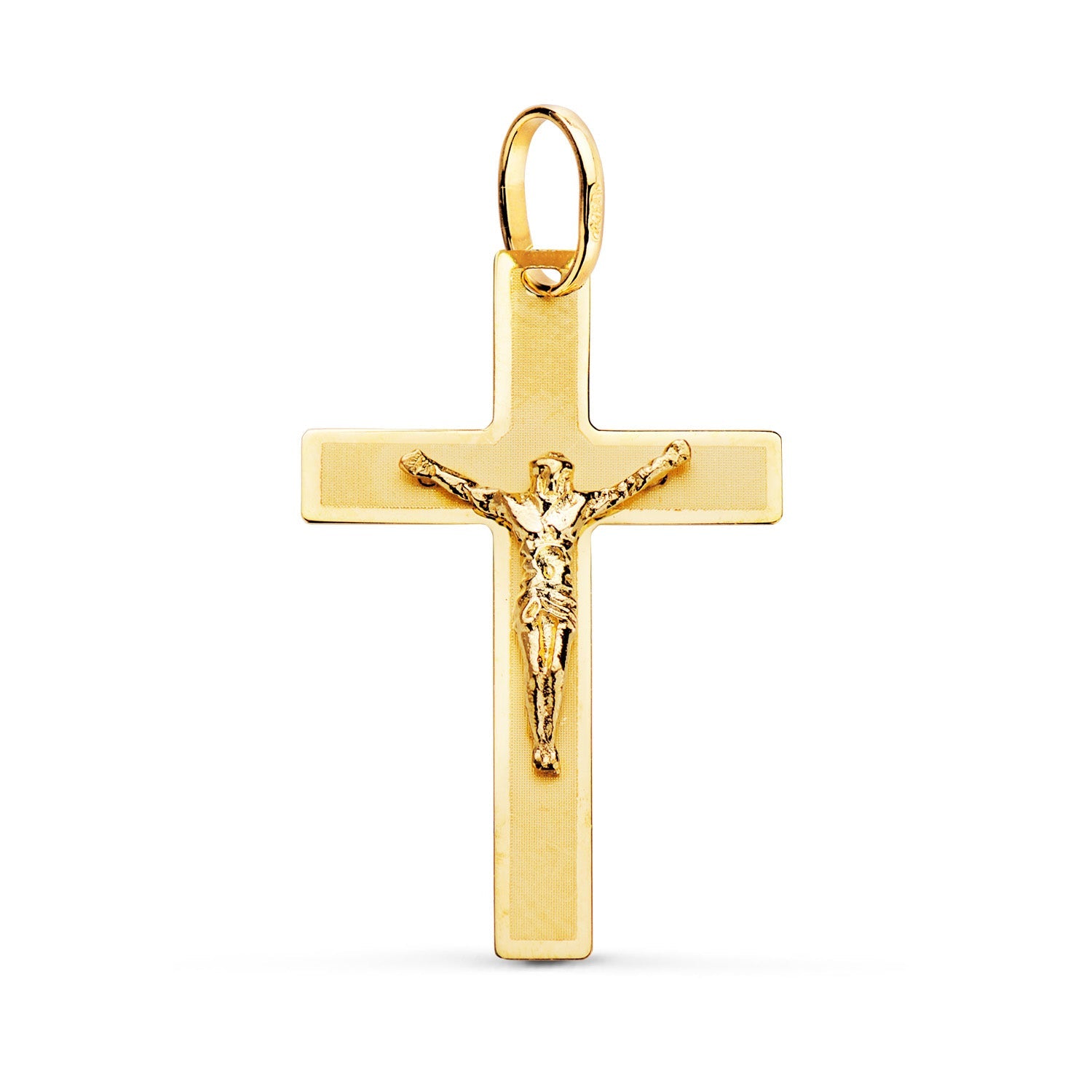 18K Yellow Gold Cross With Christ Matte 29x20 mm