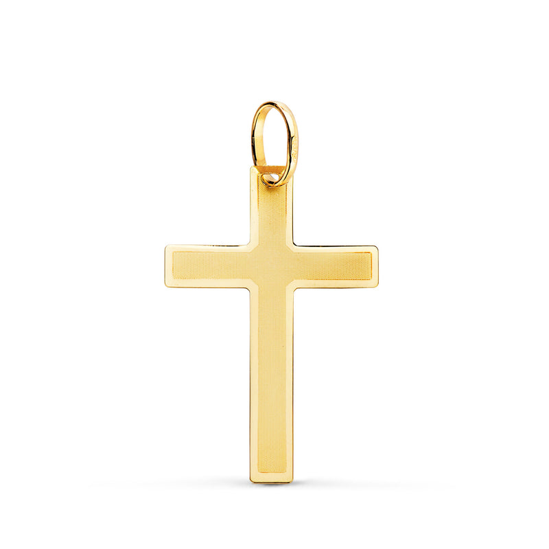 18K Yellow Gold Cross Without Christ Flat Matte and Shiny 26x17 mm