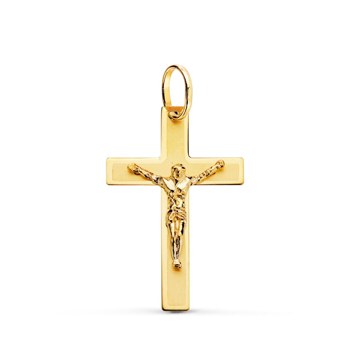 18K Yellow Gold Cross With Laser Flat Christ 26x17 mm