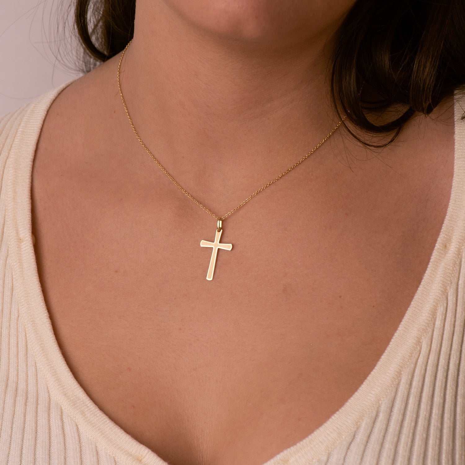 18K Yellow Gold Cross Shine and Matte Without Christ 25x16 mm