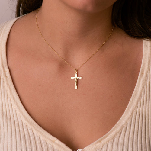 18K Yellow Gold Cross With Christ Flat Laser 25x16 mm