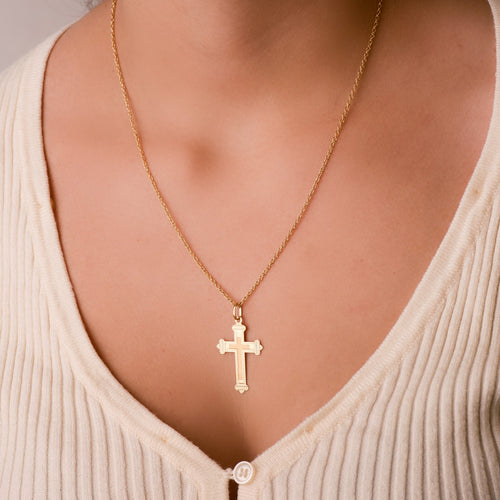 18K Yellow Gold Cross Without Christ Carved 35x23 mm