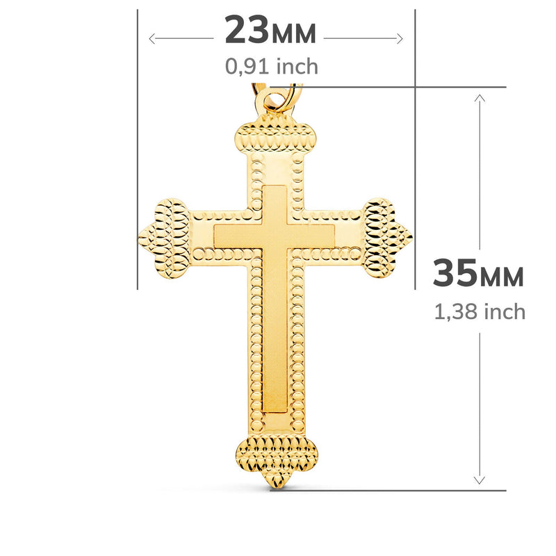 18K Yellow Gold Cross Without Christ Carved 35x23 mm