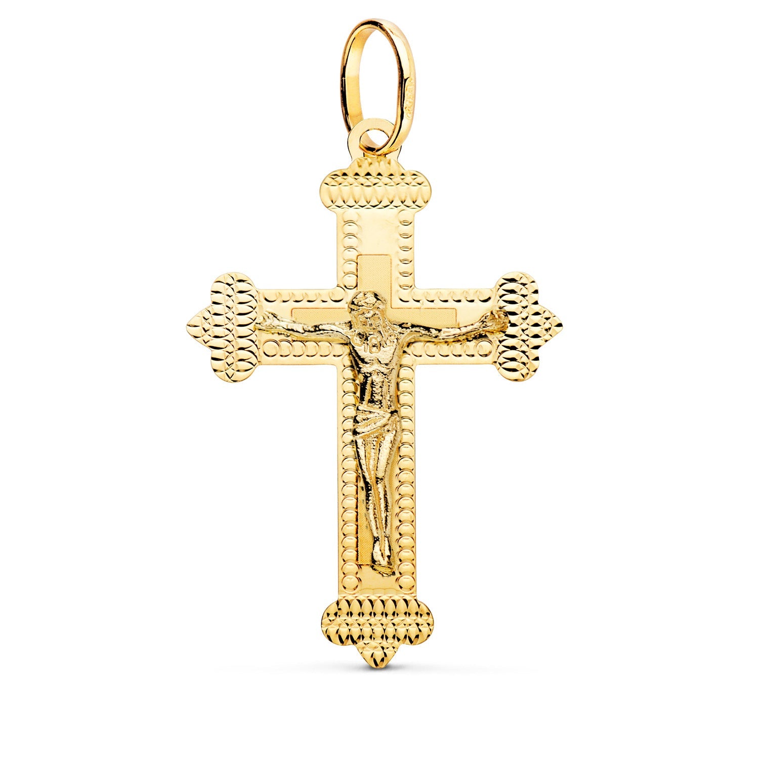 18K Yellow Gold Cross with Carved Christ 35x23 mm