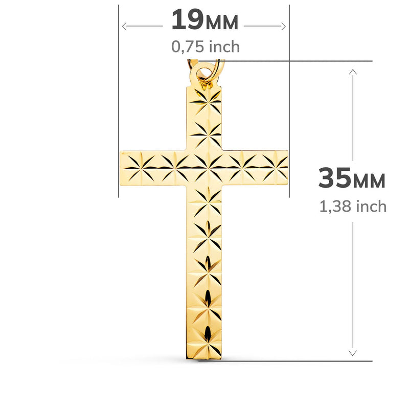 18K Yellow Gold Cross Without Christ Carved 35x19 mm