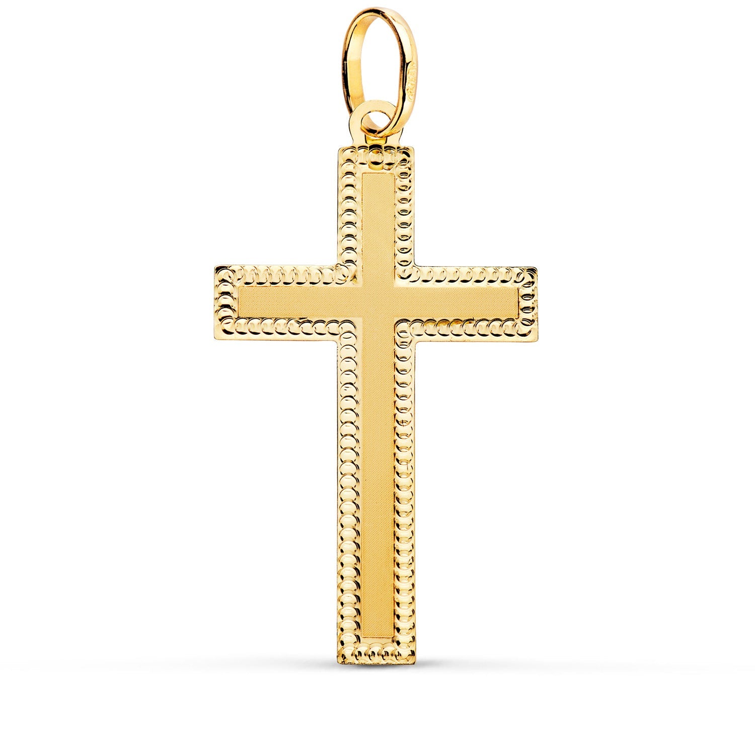 Cruz sin Cristo Bordes Tallados Oro Amarillo 18k – 35x20 mm