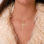 18K Yellow Gold Cross Without Christ Carved Edges 35x20 mm